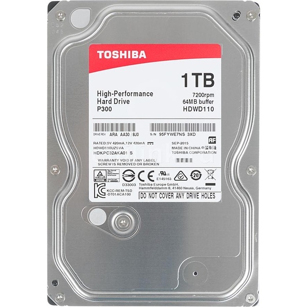 Накопичувач HDD SATA 1.0TB Toshiba P300 7200rpm 64MB (HDWD110UZSVA) HDWD110UZSVA фото