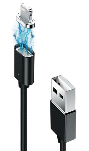 Кабель Grand-X USB-Lightning, магнітний, 1м, Black (MG-01L) MG-01L фото