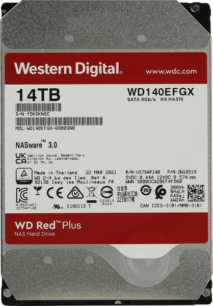 Накопичувач HDD SATA 14.0TB WD Red Plus 7200rpm 512MB (WD140EFGX) WD140EFGX фото
