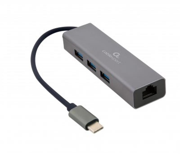 Концентратор USB-C Cablexpert 3хUSB3.1 метал, Grey (A-CMU3-LAN-01) A-CMU3-LAN-01 фото