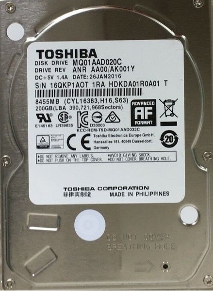 Накопичувач HDD 2.5" SATA 200GB Toshiba 8MB 4200rpm (MQ01AAD020C) MQ01AAD020C фото