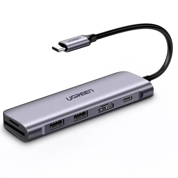 Концентратор USB Type-C Ugreen CM195 2xUSB 3.0 + HDMI + Cardreader, Gray (70411) 70411 фото