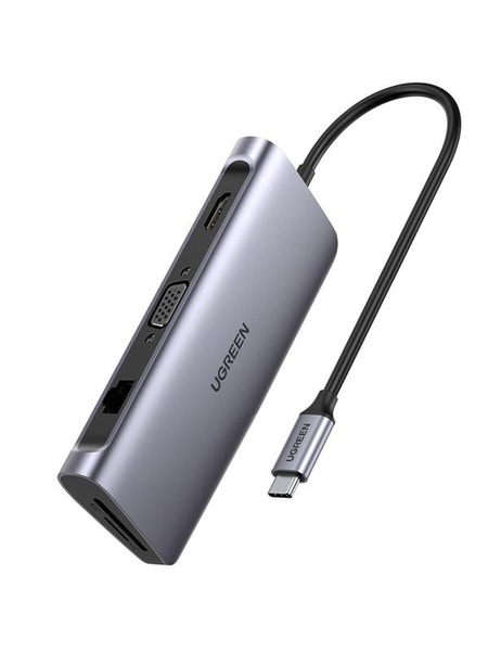 Концентратор USB Type-C Ugreen CM179 3xUSB 3.0 + HDMI + VGA + RJ45 1000M Ethernet + Cardreader, Gray (40873) 40873 фото