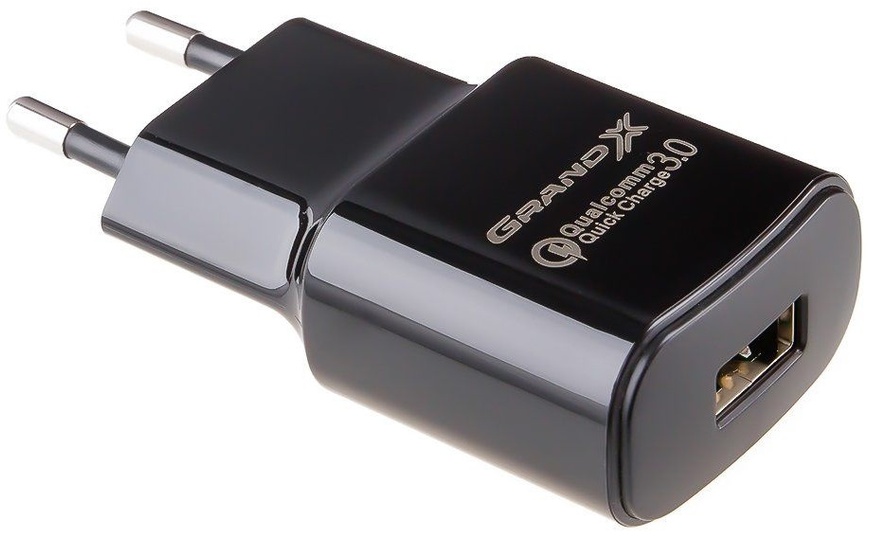 Мережевий зарядний пристрій Grand-X (1xUSB 3.6В-12В/1.5А-3А) Black (CH-550BM) + кабель MicroUSB CH-550BM фото