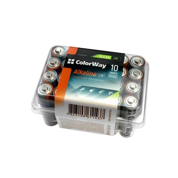 Батарейка ColorWay Alkaline Power AA/LR06 Plactic Box 24шт CW-BALR06-24PB фото