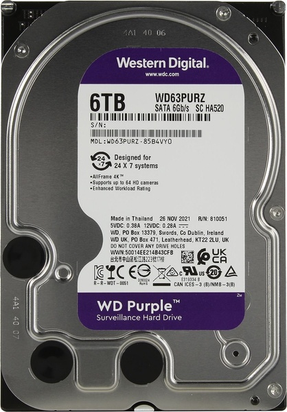 Накопичувач HDD SATA 6.0TB WD Purple 5400rpm 256MB (WD63PURZ) WD63PURZ фото