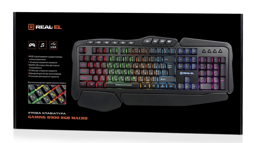 Клавіатура REAL-EL Gaming 8900 RGB Macro Ukr Black EL123100025 фото